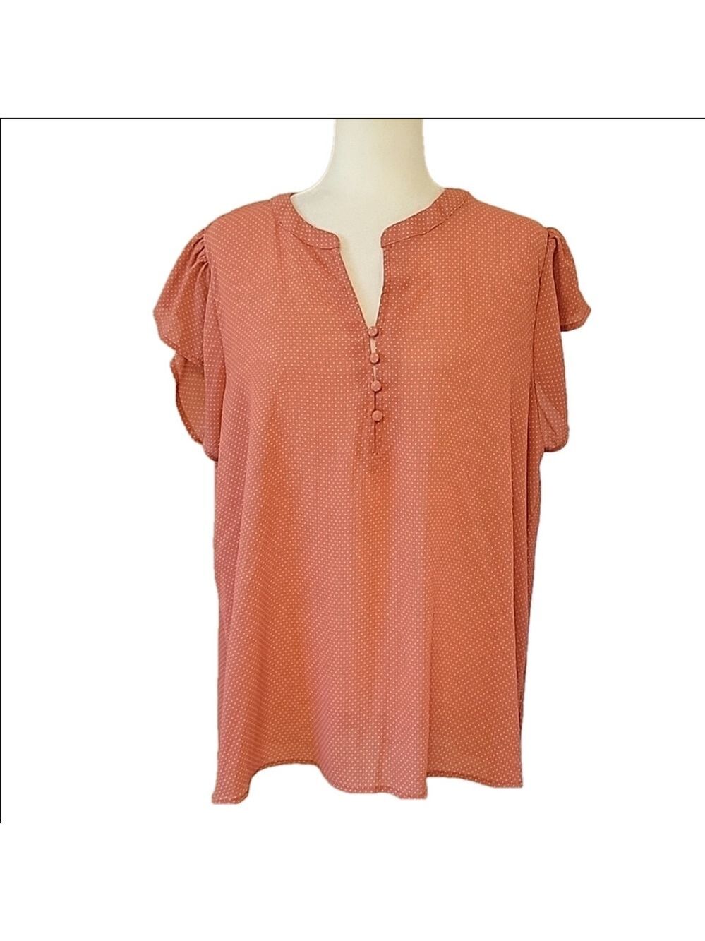 Curvy Girl 1x Flowy Boho Pink Polka Dot Blouse 1X